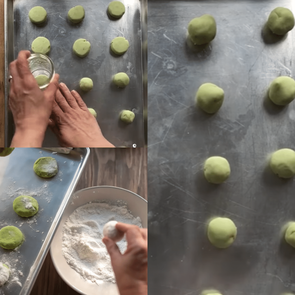 process of making pistachio wedding cookies