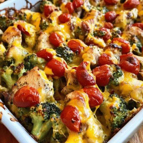 Tuscan Chicken Broccoli Bake Low Carb fresh from oven