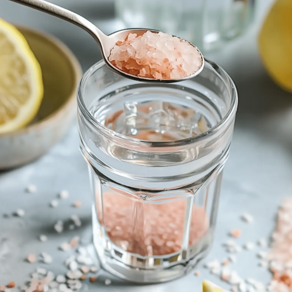 Stirring Japanese pink salt into warm water